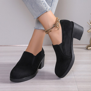 European and American Thick-heeled Large Size Deep-mouthed Shoes Autumn British Style Slip-on Professional Mid-heeled 43 - Product Image 6