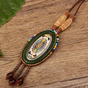Vintage Colorful Handmade Seed Bead <strong>Nepal</strong> Tibetan Shell Flower Tassels Necklace Leathers Chain Long Sweater Ethnic Necklace - Product Image 4