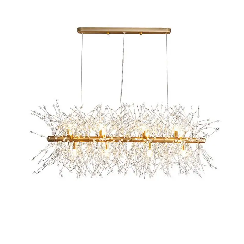 Wholesale Big Rectangle Crystal Chandelier French Gold Finish Pendant Lamp Modern Decoration for Living Room