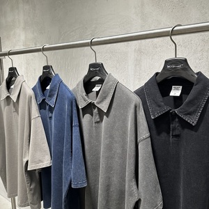 T-shirt à manches courtes, style boxy, col polo rétro vieilli, décontracté et ample - Product Image 2