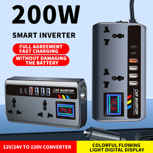 อินเวอร์เตอร์ในรถยนต์ 12V ถึง 220V 200W พร้อมเต้ารับไฟฟ้าคู่ 6 พอร์ต USB Type-C QC3.0 ที่ชาร์จในรถยนต์อเนกประสงค์แบบกันไฟ - Product Image 1