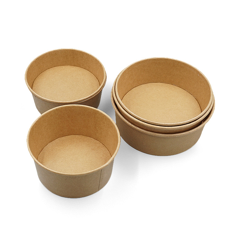Thick Kraft Paper Packing Bowls Disposable Takeaway Paper Packaging Cups With Lids Wholesale