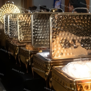 Catering di lusso di bufalo di lusso scaldabagno cibo acciaio inossidabile martellato decorativo rotondo oro banchetto Hotel per eventi chaffer - Product Image 2