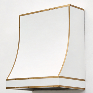 44 İnç Beyaz Kaplamalı Paslanmaz Çelik Duvara Monte Modern Davlumbaz, Pirinç Kaplama Perçinleriyle Ev Mutfaklarında Kullanım İçin Lüks - Product Image 3