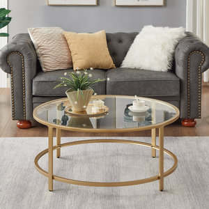 Kainice hiện đại Bàn cà phê vàng bột tráng kim loại khung kính lưu trữ hàng đầu phòng khách trang trí nhà bên bảng - Product Image 1