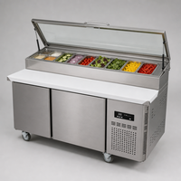 Table de préparation de salades commerciale, 2 portes, réfrigérée, en acier inoxydable, avec bacs GN pour sandwicherie, restaurant
