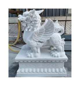 Buitendier Steen Handgesneden Wit Marmer Pi Xiu Stenen Beeld Feng Shui Steen Sculptuur
