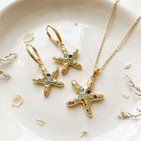 Parure de bijoux ZG tendance en laiton doré avec pendentif étoile de mer personnalisé et boucles d'oreilles pendantes pour femme