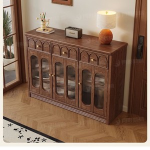 Solid Wood Entryway <b>Cabinet</b> Large Capacity Multi Layer Retro Style Living Room Storage <b>Cabinet</b> - Product Image 1