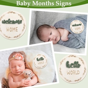 Cercles de croissance pour bébé 3D double face Style rustique Signes d'étape mensuels Signes en <span class=keywords><strong>bois</strong></span> pour bébé - Product Image 6
