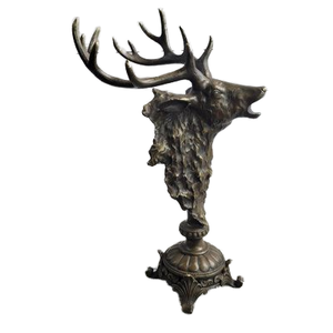 الشركة المصنعة الفاخرة العتيقة النمط الصيني البرونزية الغزلان رئيس النحت المعادن الصب النحاس الأيائل تمثال الفن القديم الأنيق - Product Image 2