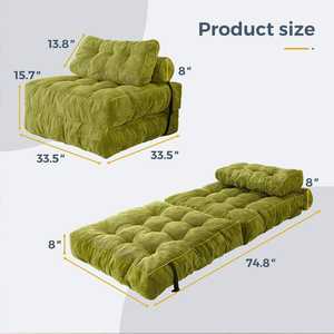 Green Tufted Foldable Mattress Comfortable Folding <b>Sofa</b> <b>Bed</b> Reclining Leisure <b>Chair</b> for Apartment Workshop Living Room Set - Product Image 6