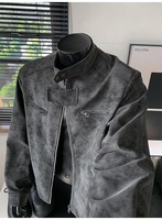 Veste en cuir à col montant de style rétro américain pour homme, veste zippée surdimensionnée pour le printemps et l'automne, veste en cuir PU décontractée vintage