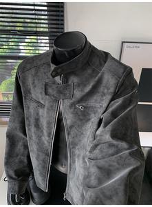 <span class=keywords><strong>Giacca</strong></span> in <span class=keywords><strong>Pelle</strong></span> Stile Retrò Americano con Colletto alla Coreana per <span class=keywords><strong>Uomo</strong></span>, Cappotto <span class=keywords><strong>Oversize</strong></span> con Cerniera Primaverile e Autunnale, <span class=keywords><strong>Giacca</strong></span> Casual Vintage in Ecopelle - Product Image 5