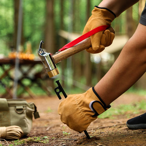 Marteau en cuivre avec manche en bois, marteau de tente 30x11,5 cm, outil de camping multifonctionnel pour l'extérieur avec sac pour le fixation des piquets de bâche - Product Image 4