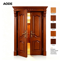 Porte d'entrée classique européenne en bois massif sculpté, porte d'entrée double à double battant, insonorisée, pour villa