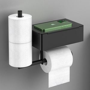 High Quality SUS304 Stainless Steel Waterproof Bathroom Black Wall Mounted Tissue Box Toilet Paper <b>Roll</b> Holder with Phone Shelf - Product Image 5