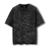 T-shirt décontracté pour homme en jersey tricoté, coupe oversize vintage, manches courtes, col rond, 100 % coton, anti-plis, couleur unie, effet délavé à l'acide