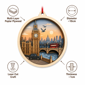 Ornement personnalisé en contreplaqué peuplier de 3 mm découpé au laser, représentant la silhouette de <span class=keywords><strong>Londres</strong></span> avec le Big Ben, pour la décoration de la maison ou en voyage, conforme à la norme CPSC, DDP - Product Image 3