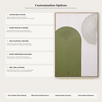 Peinture murale géométrique texturée 3D, peinture abstraite en relief vert et blanc, cadre doré, nature morte sur toile pour la décoration du Ramadan