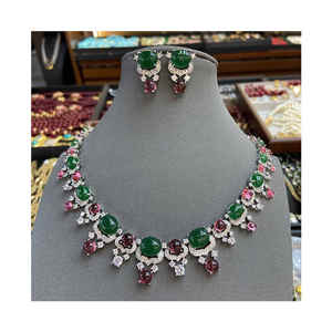 Moda Top Trend verde rojo Color cristal lujo gargantilla collar pendientes conjuntos para boda - Product Image 5