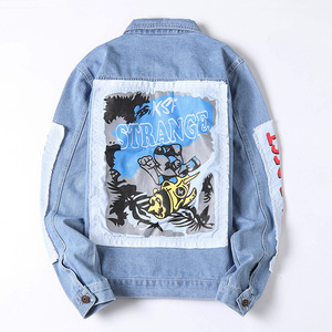 Nuova Giacca di Jeans alla Moda con Ricami per Uomo, Giacca in Denim Personalizzata con Motivi, Giacca di Jeans <span class=keywords><strong>Casual</strong></span> Strappata da Uomo, <span class=keywords><strong>Abbigliamento</strong></span> <span class=keywords><strong>Maschile</strong></span> - Product Image 5