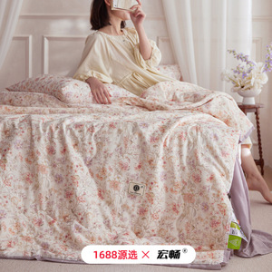All Cotton Double Layer Yarn Printed Summer Quilt Set <b>4</b> Pieces Floral Pattern Cooling For Baby And Children - Product Image 3