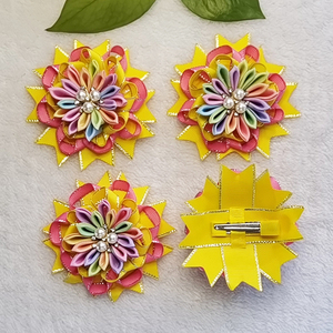 Pastello arcobaleno nastro fiore di perle fiocchi per capelli rosa giallo bell'aspetto nido per bambini fermaglio per capelli accessori per capelli per ragazze - Product Image 3