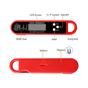 <span class=keywords><strong>Thermomètre</strong></span> numérique instantané pour aliments, cuisine, barbecue, viande, avec sonde pliable pour la cuisson et les confiseries, disponible en rouge ou noir - Product Image 3
