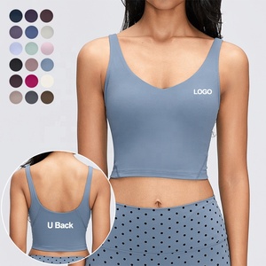 Brassière de sport pour femme de haute qualité, sans manches, col en V, maintien élevé, dos en U, douce comme du beurre, respirante, pour le yoga et l'entraînement, style crop top - Product Image 1