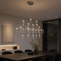 Lustre long en cristal de style français pour restaurant, éclairage LED, finition chromée, forme de ligne de pêche, lampe de réception de luxe, linéaire