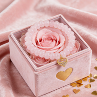 Bracelet en cristal perlé rose pour femmes, bijoux pour la Saint-Valentin, pierres précieuses naturelles, charme en forme de cœur, or 14 carats, 18 cm, tendance romantique pour filles