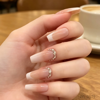 Faux ongles à presser personnalisés en gros, longs, style ballerine, French manucure, ombré, avec strass, réutilisables, pour salon