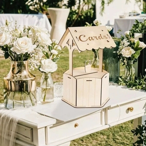 New Diy Hexagonal Wooden Mr & Mrs <b>Wedding</b> Card Holder, <b>Money</b> Gift <b>Box</b> for Reception Guest Sign in - Product Image 4