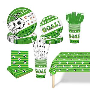 Set de Artículos para Fiesta de Fútbol, Platos de Papel, Vasos, Servilletas, Cubiertos, Tema de Portería, Kit Desechable para Celebración - Product Image 1