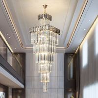 Lustre moderne en fer chromé et cristal pour hall d'hôtel de luxe avec LED, hauteur réglable et intensité variable
