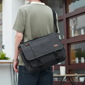 Nerlion OEM ODM Large Capacity Men's Single Shoulder Bag Waterproof Crossbody Retro Business Man 17 Inch Canvas Messenger Bag