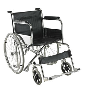 Silla de Ruedas Manual Plegable de Acero Cromado con Reposabrazos y Reposapiés Fijos para <span class=keywords><strong>Ancianos</strong></span> y Personas con Discapacidad, Venta Directa de Fábrica - Product Image 1