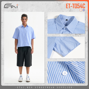 <span class=keywords><strong>Camicia</strong></span> Estiva a Maniche Corte con Bottoni, Vestito Corto, Logo Personalizzato, Camicie Formali a Righe per <span class=keywords><strong>Uomo</strong></span>, Casual - Product Image 4