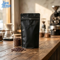 Sachets personnalisés noirs à valve et fermeture éclair pour l'emballage plastique de grains de café et de produits alimentaires