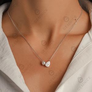 תכשיטי כסף סטרלינג 925 של ג'מנל לנשים, שרשרת תליון עם פנינה טבעית ויהלום ללבישה יומיומית - Product Image 2