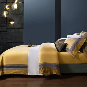 Luxury Brown Jacquard Royal <strong>Duvet</strong> <strong>Cover</strong> Yellow Comforter <strong>Cover</strong> 4 Pieces Home Textile Bedding Sets Manufacturer - Product Image 2
