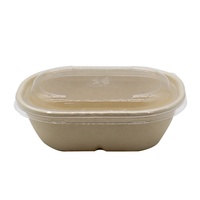Contenant alimentaire 23 OZ (700 ml) en pulpe de bagasse compostable, jetable, pour plats à emporter, bol ovale en canne à sucre avec couvercle, ensemble de vaisselle