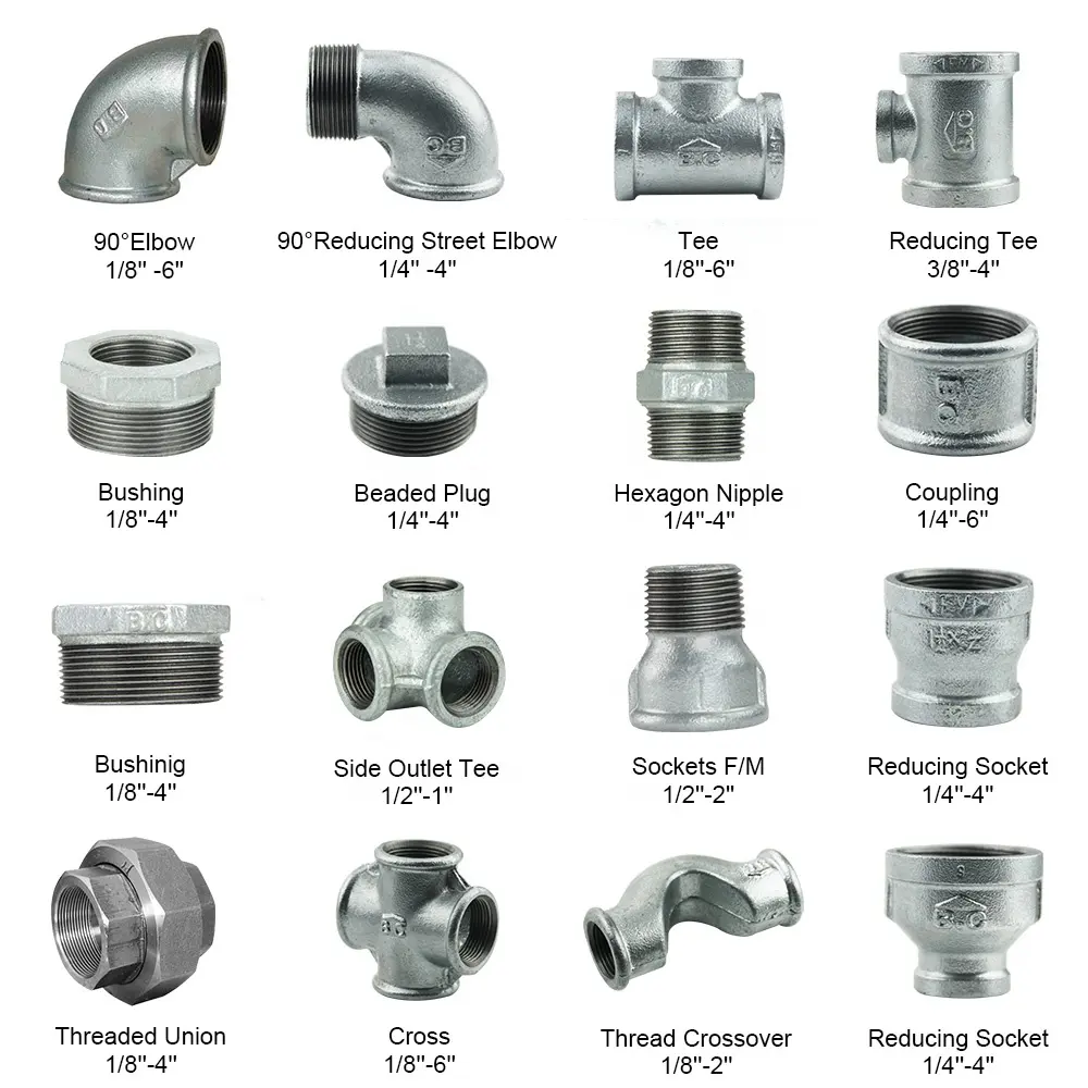 Casting Equal and Reducing 3/8"-6" Hot dip Iron thread Galvanised Malleable Iron Pipe Fittings