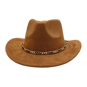 OEM all'ingrosso a tesa larga da donna Unisex in finta lana poliestere <span class=keywords><strong>Ha</strong></span> camoscio cow boy occidentale cappelli Fedora con catena a fiocco - Product Image 2