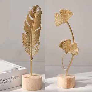 Décoration de salon de luxe en or nordique, sculpture de feuilles de Ginkgo, accessoires de décoration pour la maison, ornements de bureau - Product Image 1