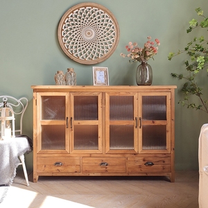 Mỹ nông thôn cổ điển Gỗ sideboard B & B rắn gỗ cửa kính ngăn kéo lưu trữ tủ B & B phòng khách trang trí tủ - Product Image 1
