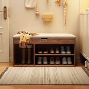 Solid Wood Modern Simple Home Shoe Stool Doorway Entrance Shoe Rack One-piece Long Bench - Product Image 3