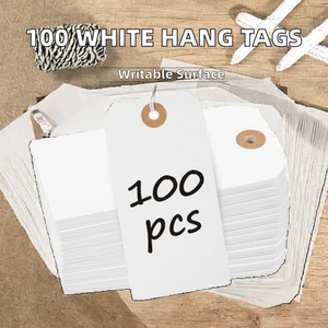 100 étiquettes rectangulaires vierges en papier blanc avec cordon élastique, en vrac, inscriptibles, pour vêtements, prix, bijoux, bricolage - Product Image 2