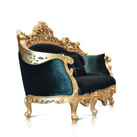Canapé de mariage royal sculpté en or massif tissu vert foncé avec sculpture de luxe pour meubles de salon